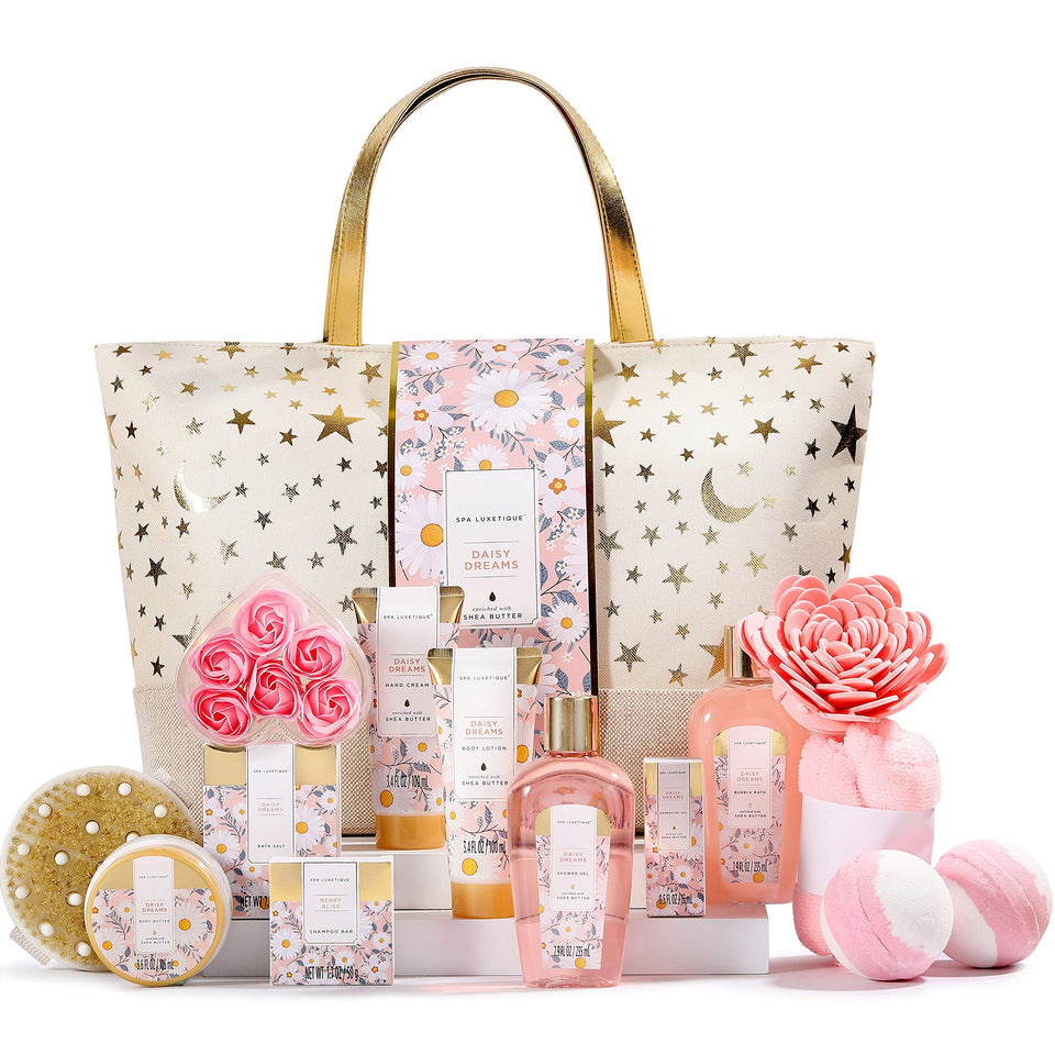 Spa Luxetique Daisy Dream 15-piece bath set for an at-home spa experience.