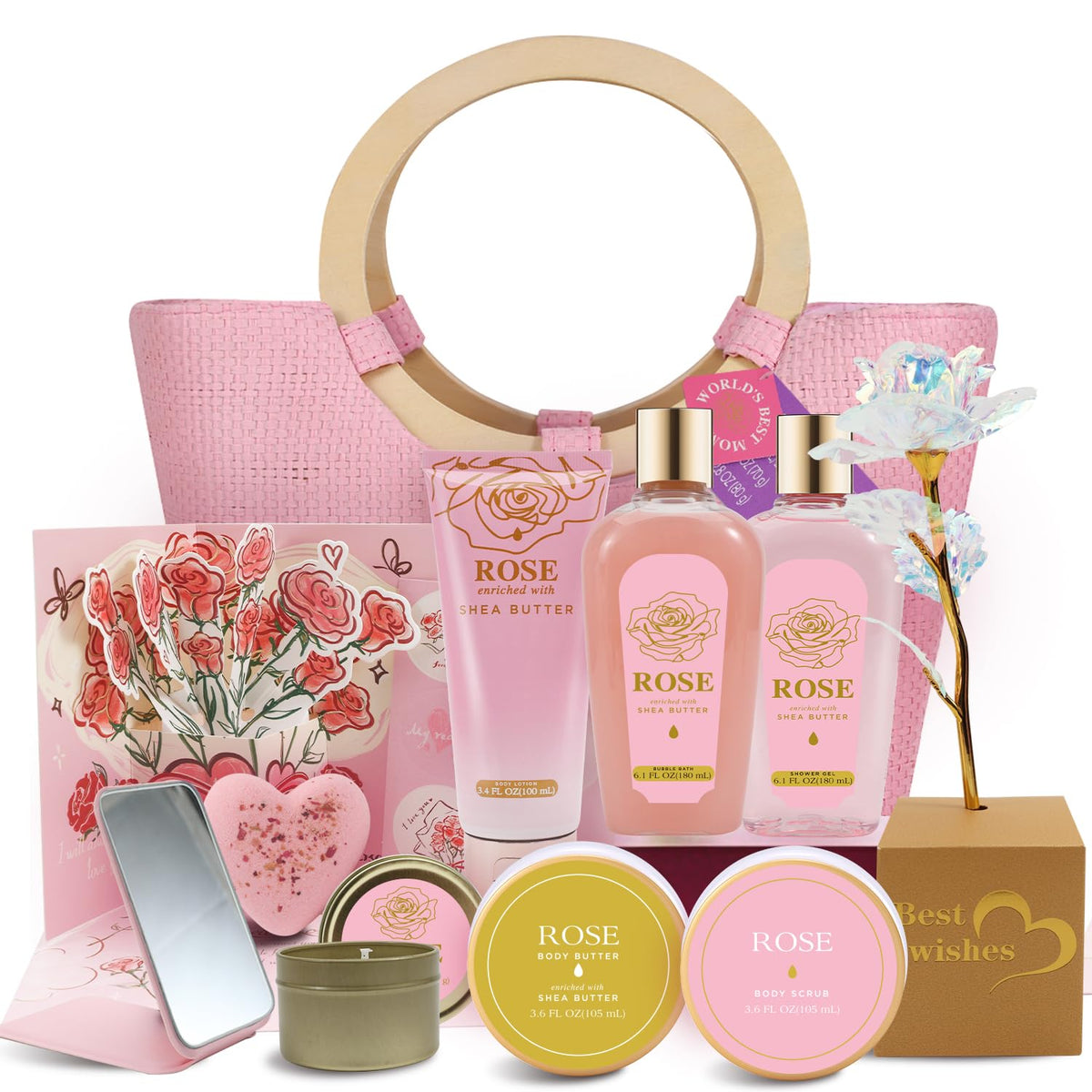 Spa Luxetique gift basket rose set – perfect for a Mother's Day gift.