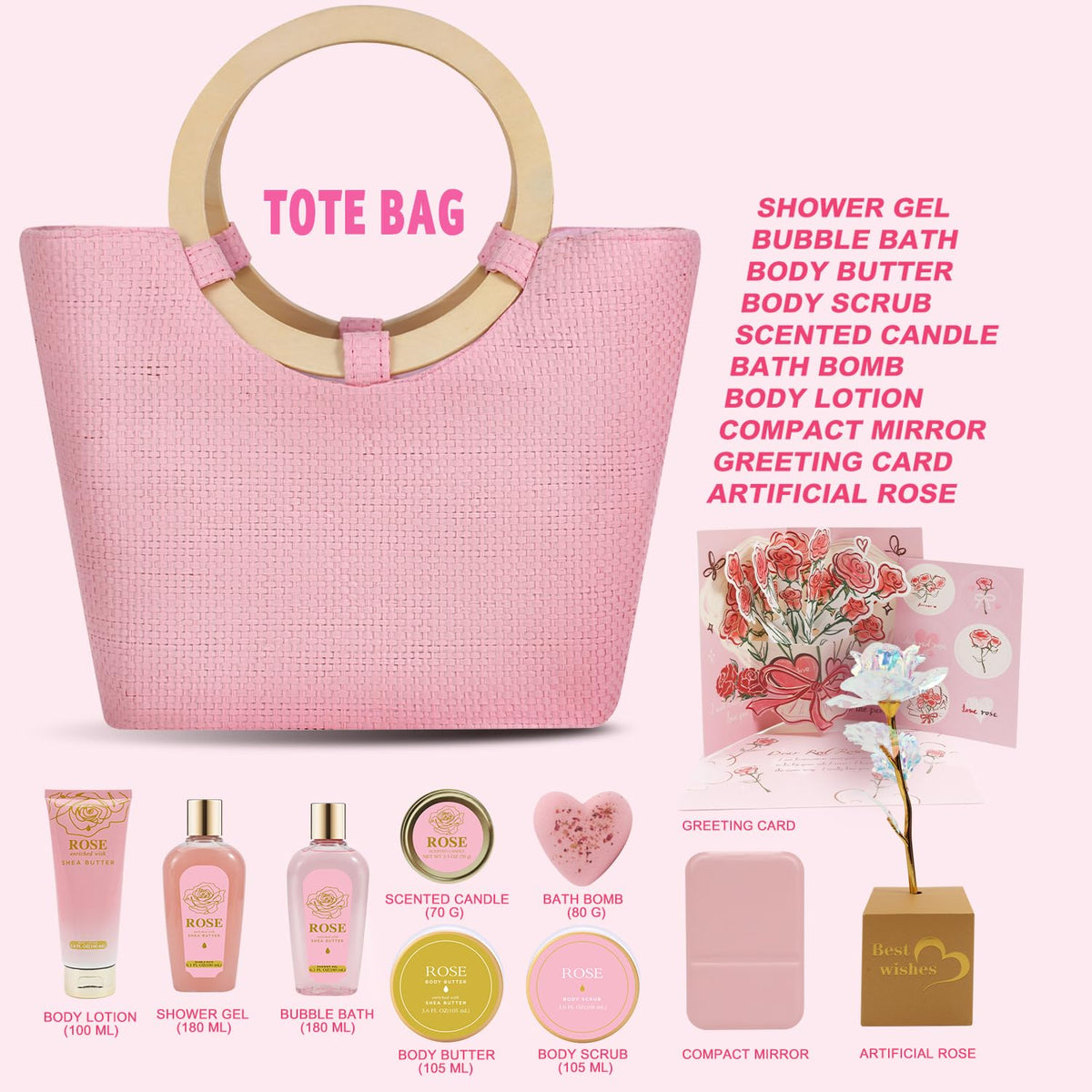 Spa Luxetique gift basket rose set – bath bombs and scrubs for at‑home pampering.