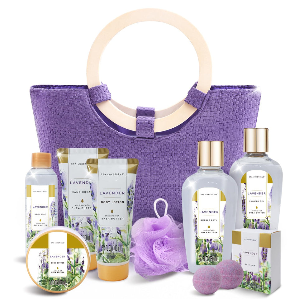 Spa Luxetique lavender bath bombs for a calming bath routine.