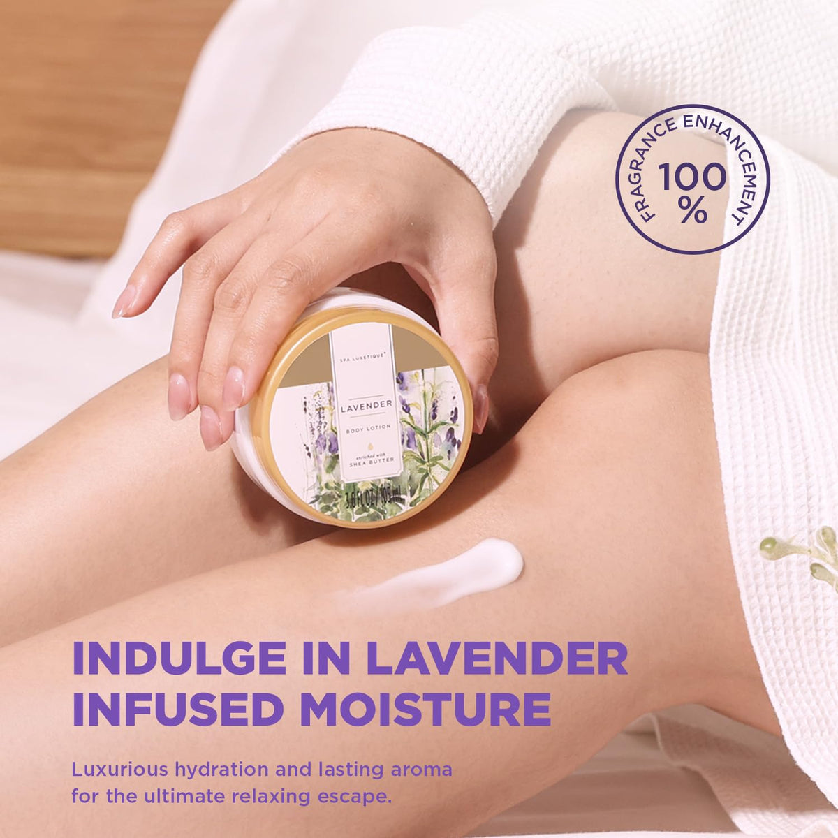 Spa Luxetique lavender gift basket bath salts for a calming bath experience.