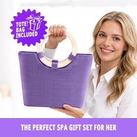 Spa Luxetique lavender spa tote bag for travel and gifting.