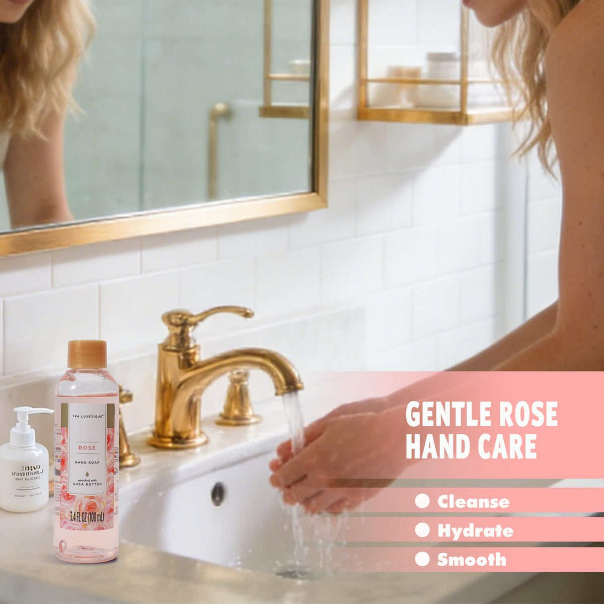 Spa Luxetique rose shower gel and bubble bath for gentle cleansing.