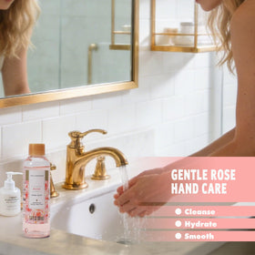 Spa Luxetique rose shower gel and bubble bath for gentle cleansing.