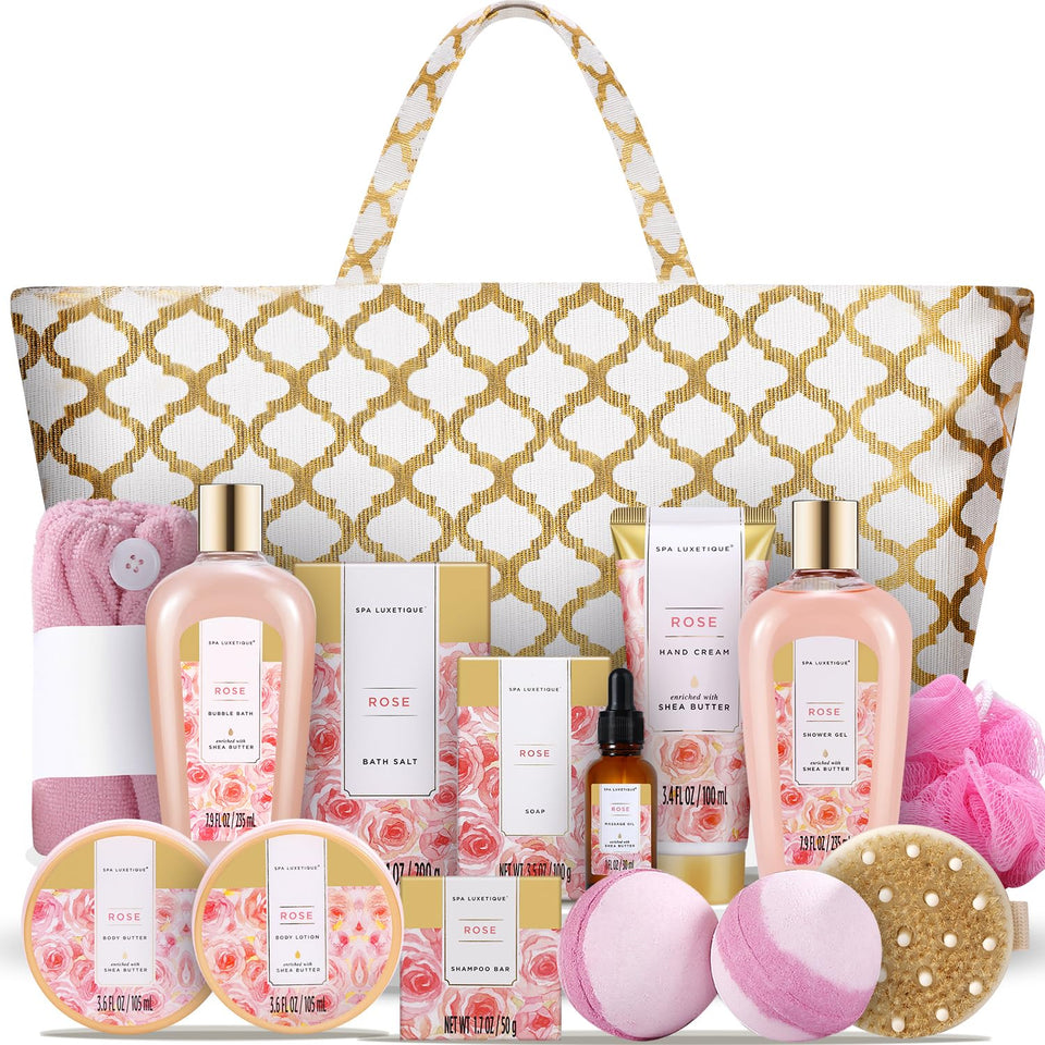 Spa Luxetique Rose Spa Basket for at-home pampering and gifting