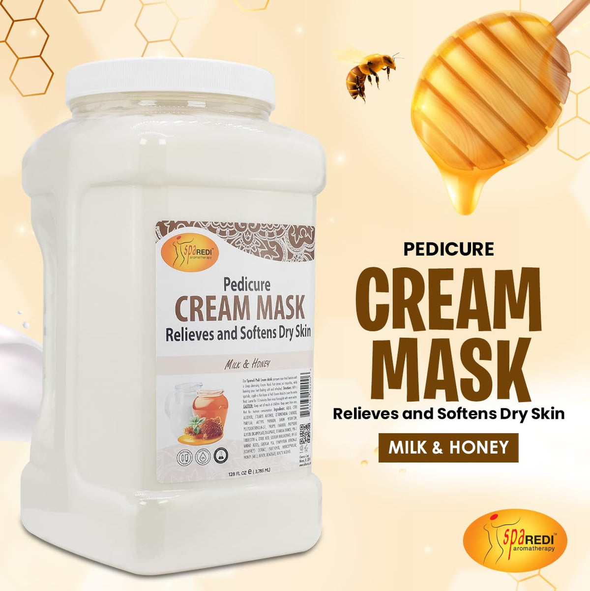 Applying SPA REDI Milk & Honey mask to tired feet for moisture