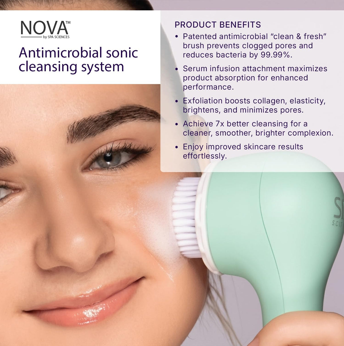 Spa Sciences Nova waterproof shell designed for splash-proof routines.