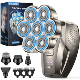 Spacekey 7D head shaver with attachments for versatile bald grooming at home.