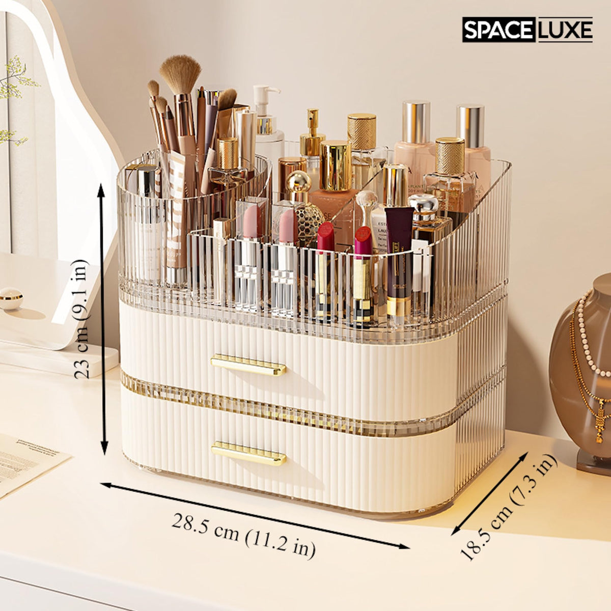 SpaceLuxe large capacity organizer fits most countertops while reducing clutter.