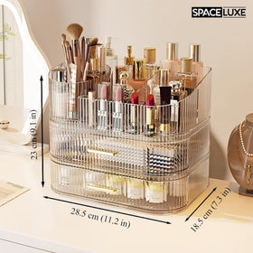 SpaceLuxe two-drawer storage section holds palettes and skincare.