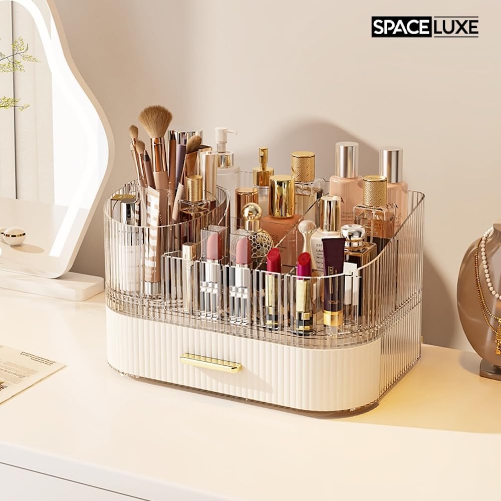 SpaceLuxe vanity setup shows stylish, organized beauty space