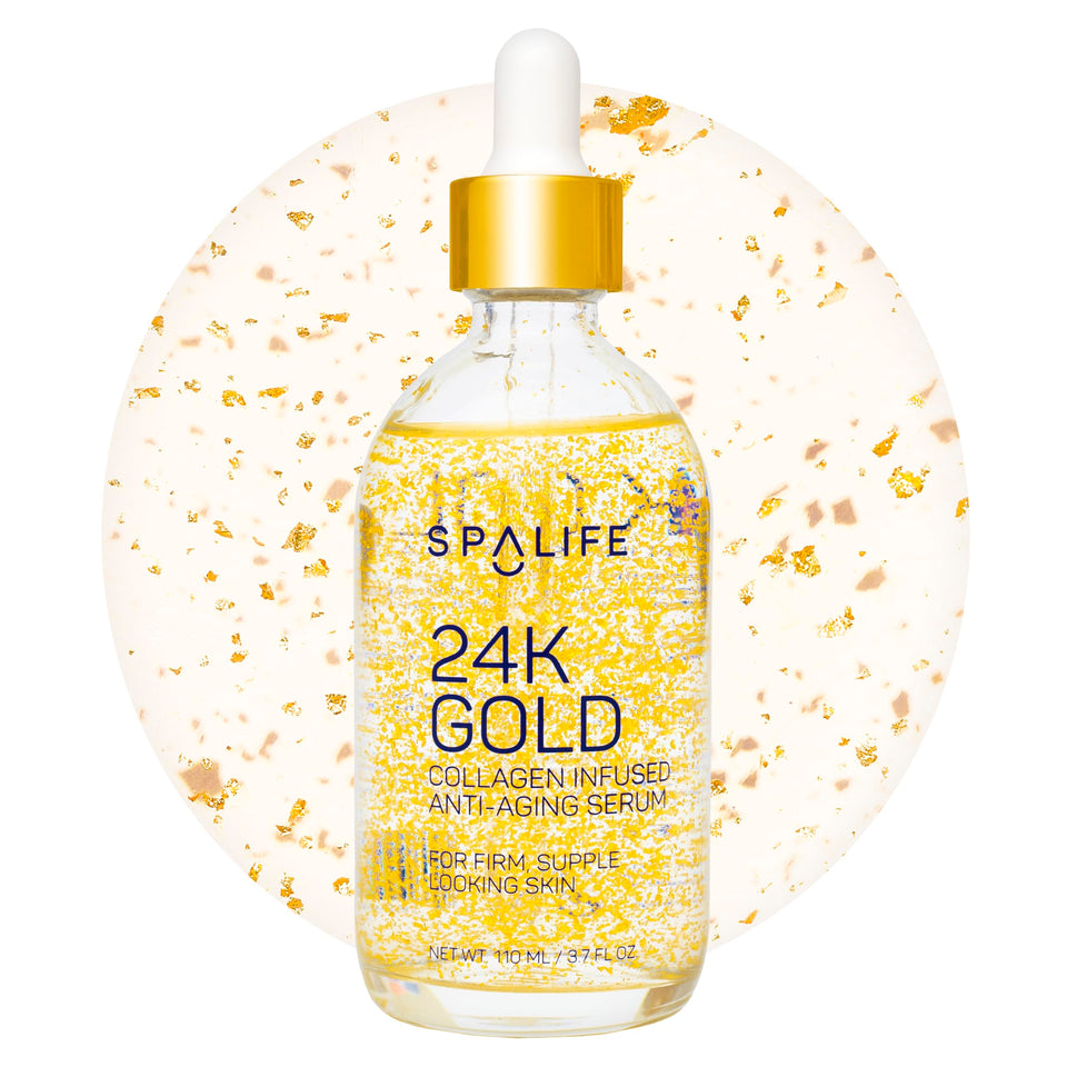 SpaLife 24k Gold Serum bottle close-up for radiant skin.