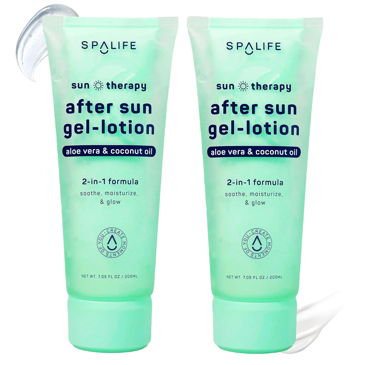 SpaLife after-sun gel-lotion dual-chamber pack delivers cooling relief after sun exposure.
