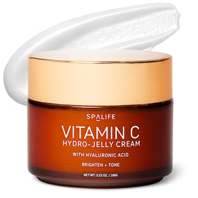 SpaLife Beauty Vitamin C Hydro jar shows jelly texture for radiant, hydrated skin.