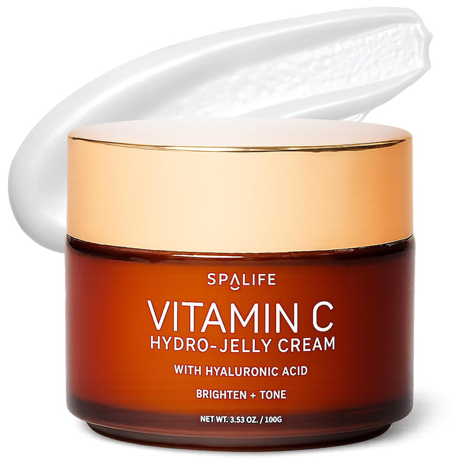 SpaLife Beauty Vitamin C Hydro jar shows jelly texture for radiant, hydrated skin.