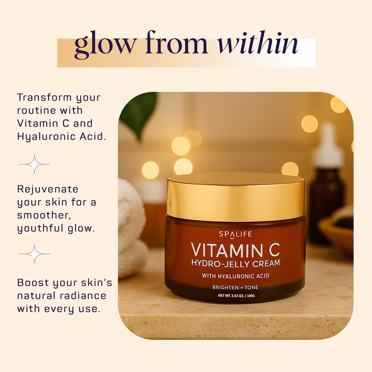 SpaLife Beauty Vitamin C Hydro glow after application demonstrates radiance potential.