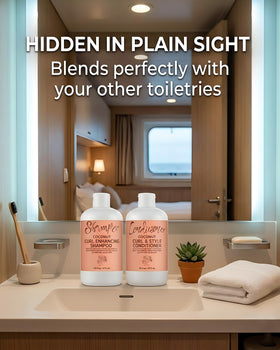 SpareCruise shampoo-style design helps disguise contents while blending with toiletries in a cabin.