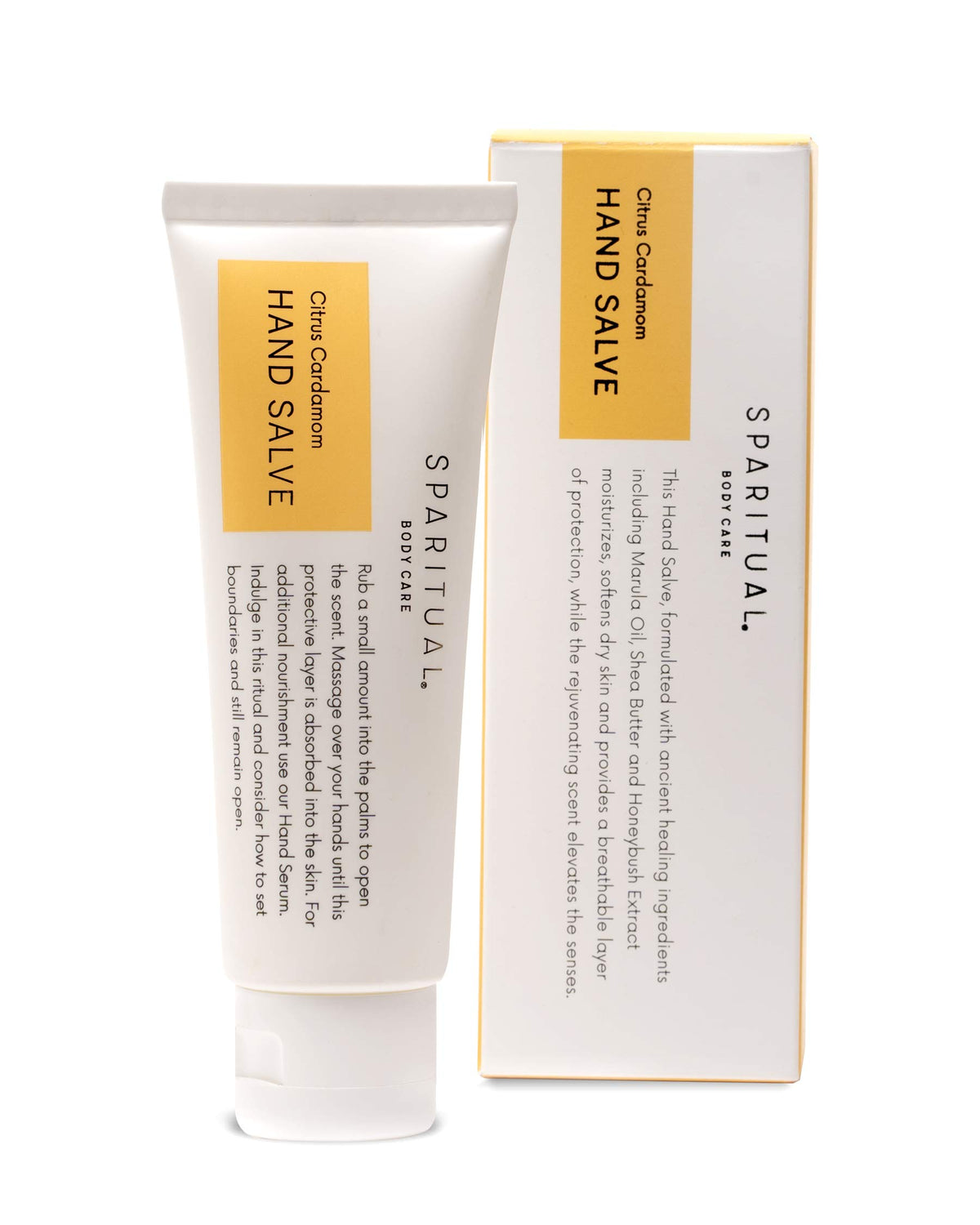 SpaRitual Citrus Cardamom Hand Salve jar with creamy texture for dry hands