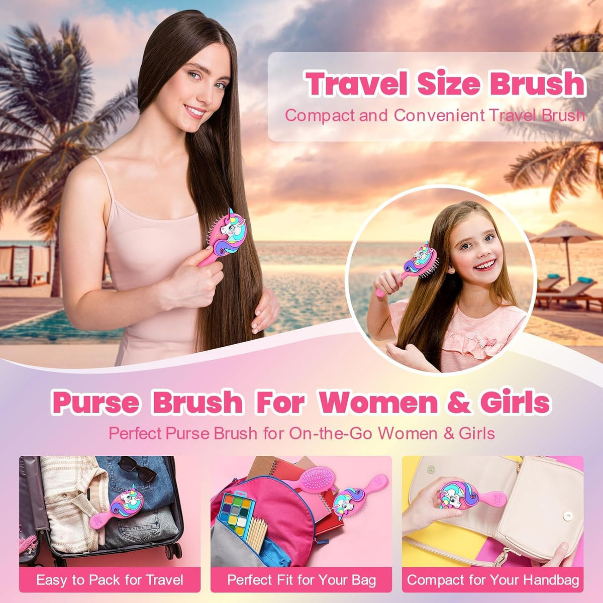 Sparkle Unicorn damp hair detangling helps smoother brushing
