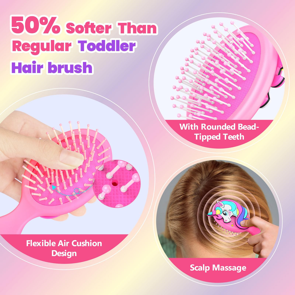 Sparkle Unicorn mini travel hairbrush fits purses for quick touch-ups