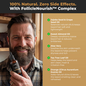 SPARTAN beard oil applied to beard for a smooth, non-greasy finish.