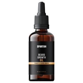 SPARTAN beard oil bottle close-up highlighting lightweight conditioning formula.