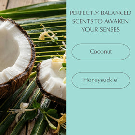 SpaScriptions Exfoliating Coconut Body Wash pump dispensing rich lather for a refreshing shower