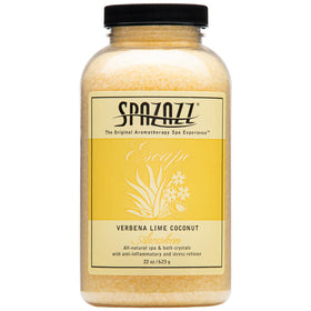 Spazazz 7377C spa crystals jar highlighting lime coconut aroma for a calming bath.