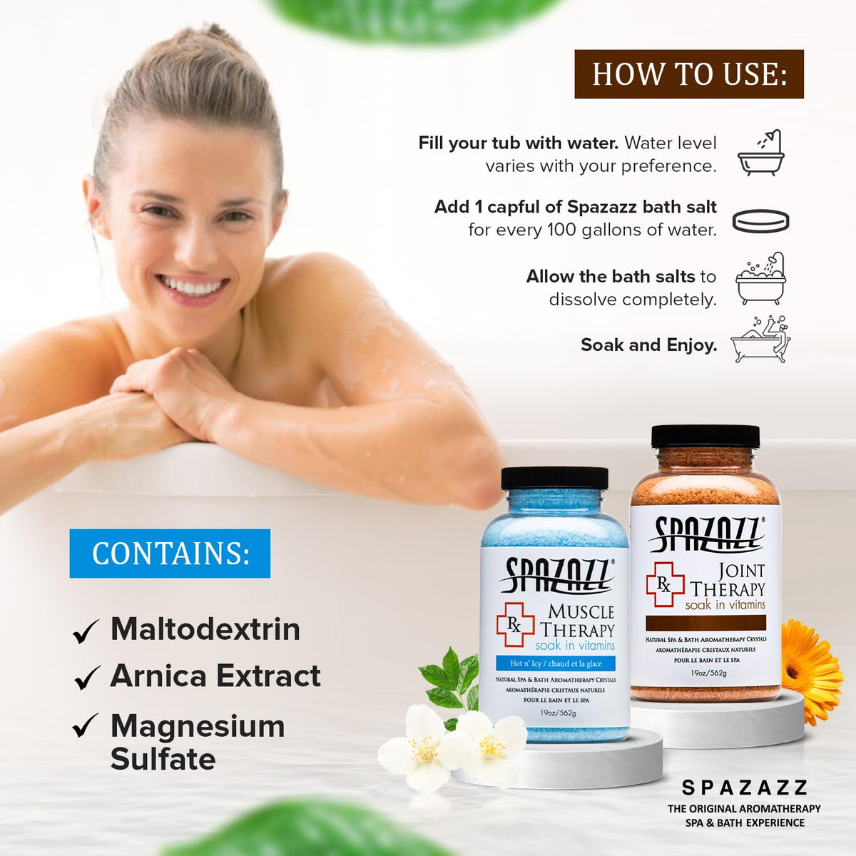 Spazazz at-home spa experience with jars ready for use.