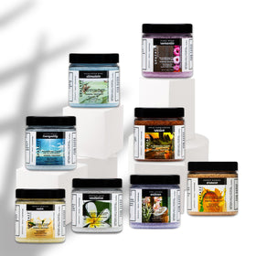 Spazazz Botanicals sampler showing eight salts for varied aromatherapy