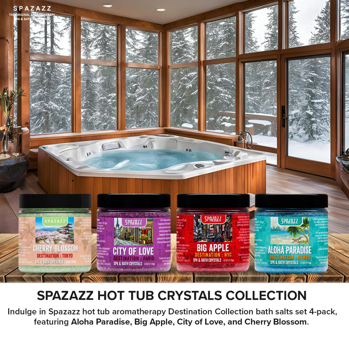 Spazazz Destinations Cherry Blossom packaging highlights premium spa vibes.