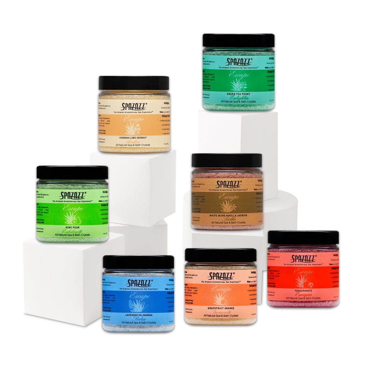 Spazazz lavender salt provides calming scents for a relaxing bath ritual.