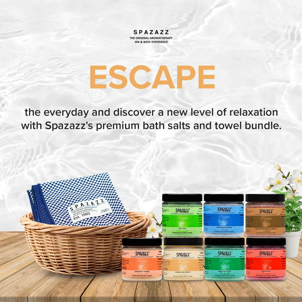 Spazazz vanilla jasmine salt creates a comforting spa-like atmosphere.