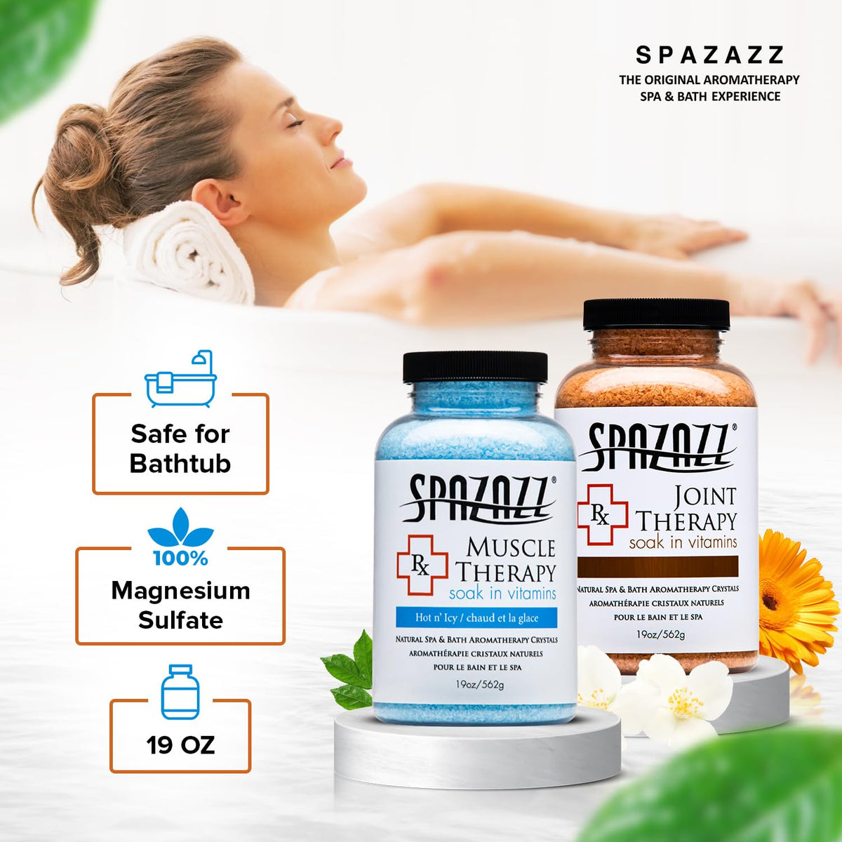 Spazazz essential oil blends and natural color for aromatherapy.