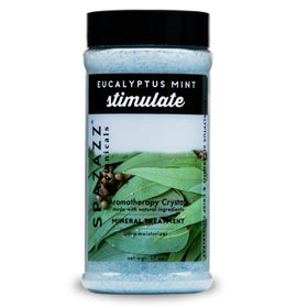 Spazazz Eucalyptus Mint spa crystals in a jar invite a luxurious soak