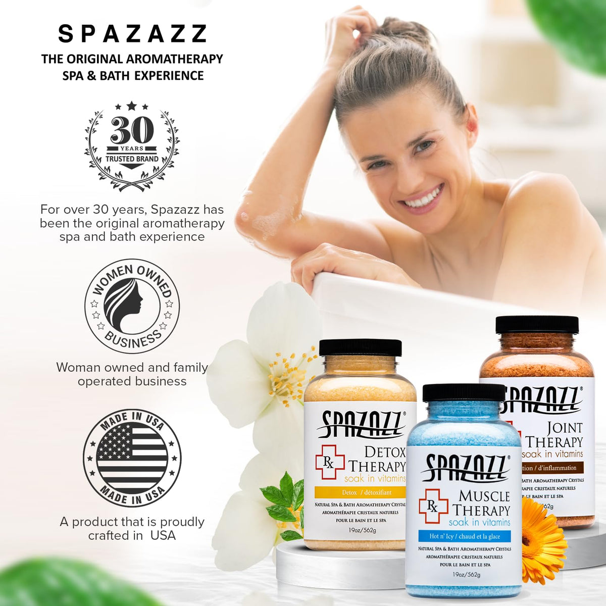 Spazazz hot-cold towel provides soothing warmth or refreshing coolness after soaking.