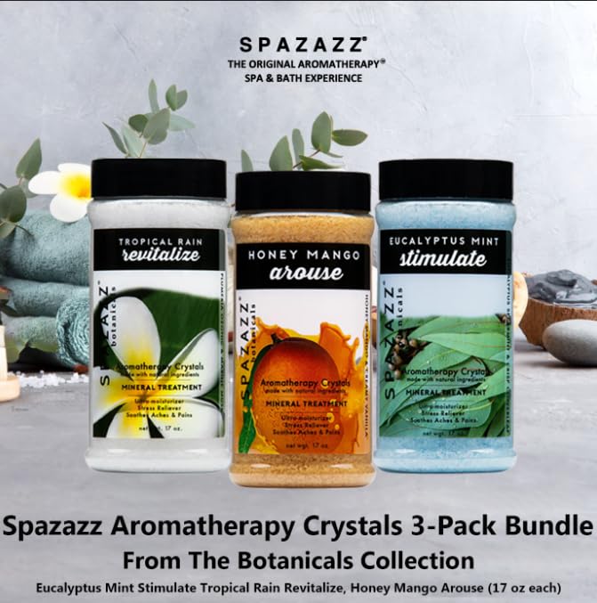 Relaxing spa scene with SPAZAZZ crystals in tub