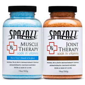 Spazazz Joint Therapy bath salts jar for targeted aroma and relief in a home spa.