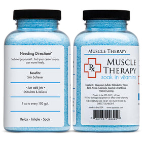 Spazazz Muscle Therapy bath salts jar to soothe muscles and unwind after workouts.