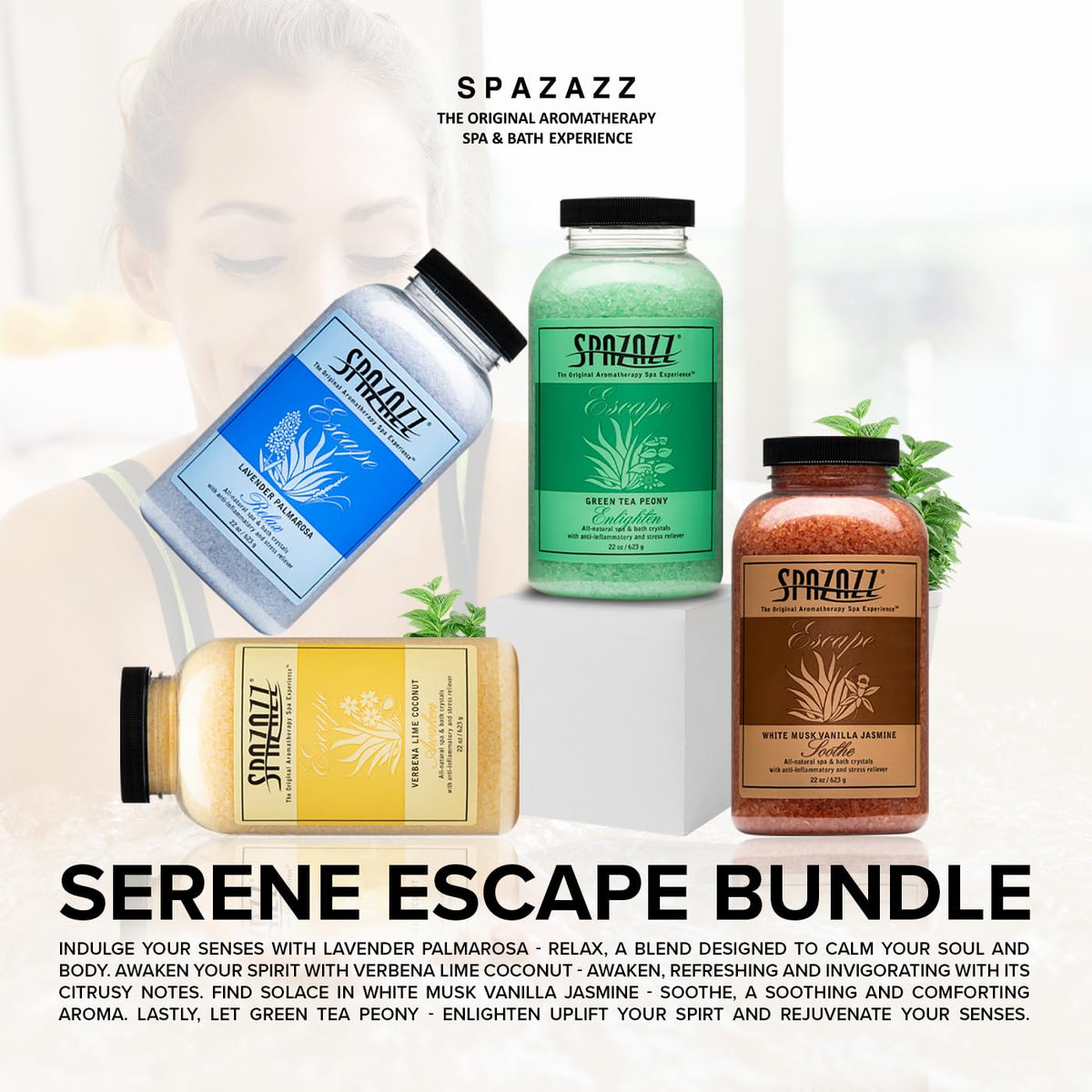 Spazazz Verbena Lime Coconut bath salts ready to refresh senses