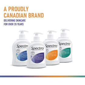 Spectro Jel Cleanser label close-up, fragrance free dermatologist recommended for blemish prone skin.