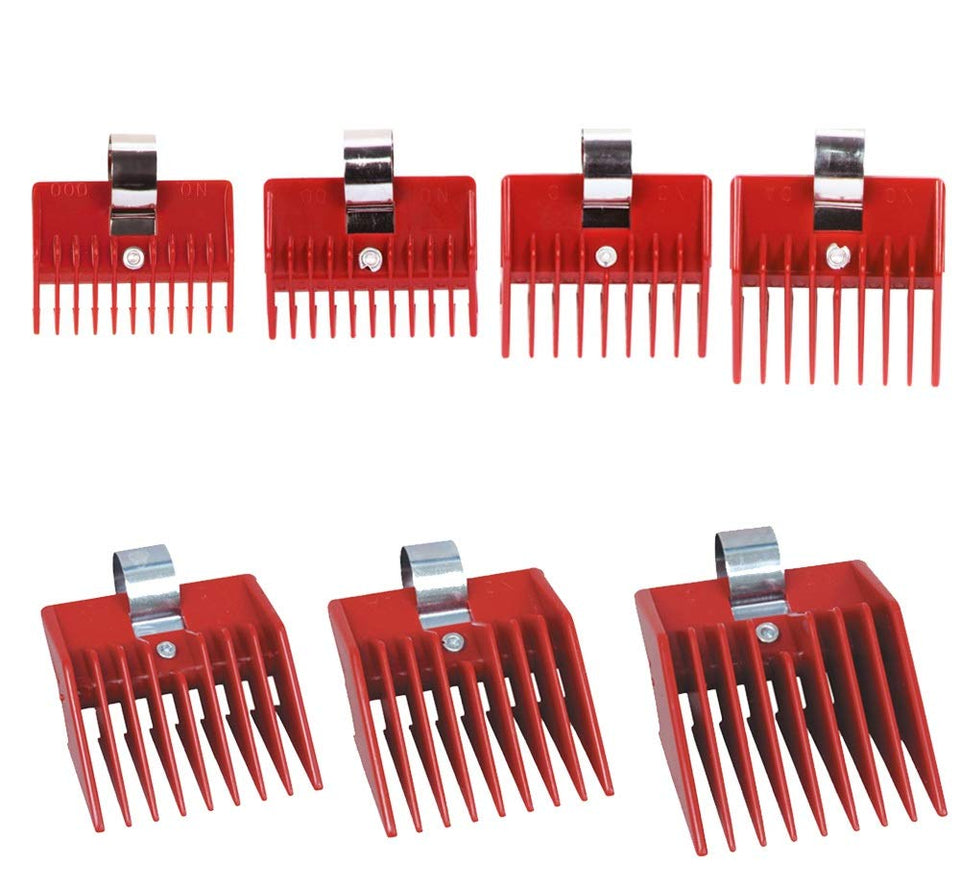 Speed O Guide universal clipper attachments set with seven guards for precise fades.