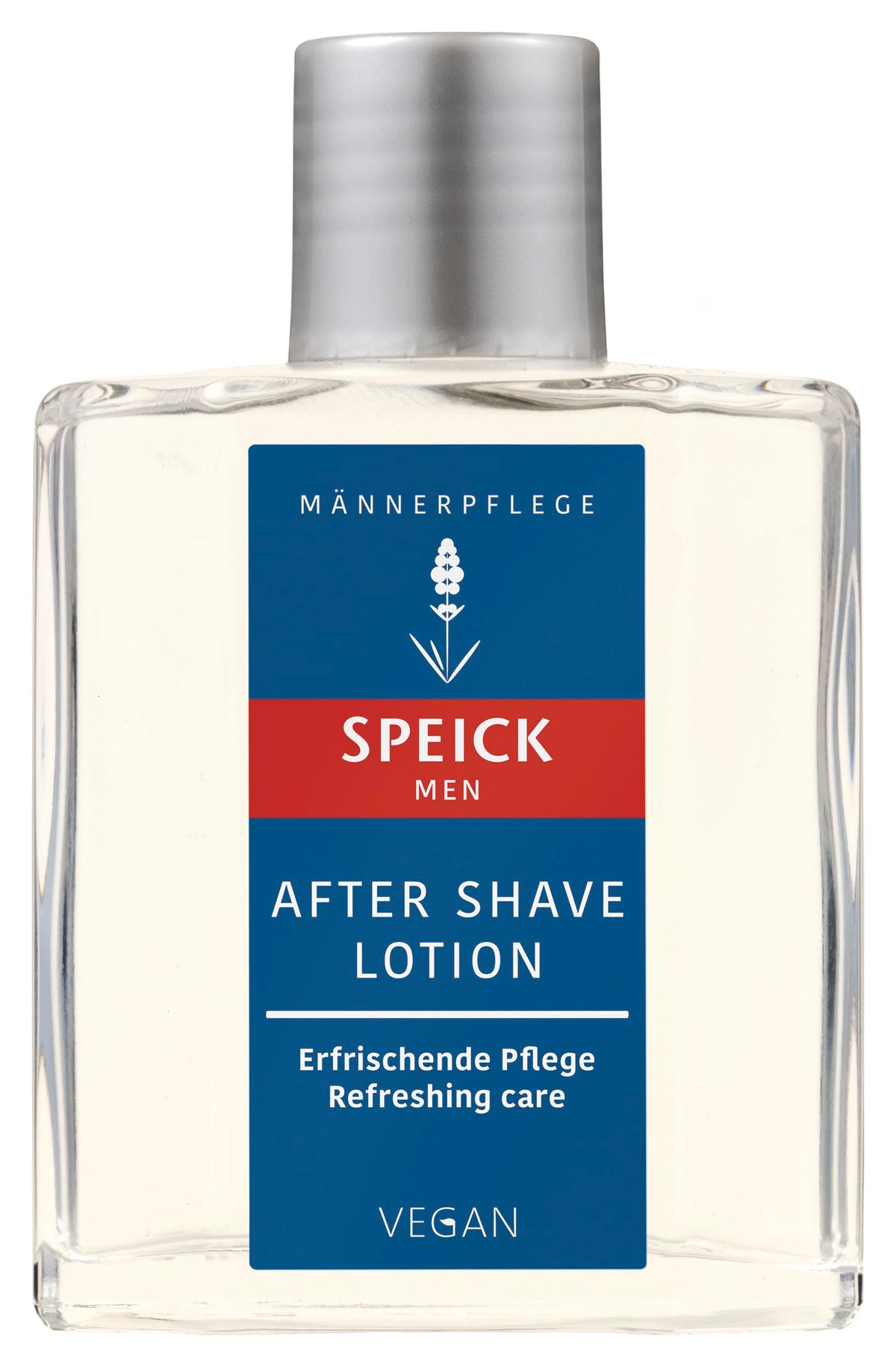 Speick After Shave Lotion bottle on a clean vanity, soothing post-shave skin.