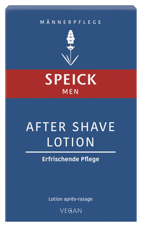 Speick After Shave Lotion ingredients closeup, highlighting witch hazel for gentle toning.