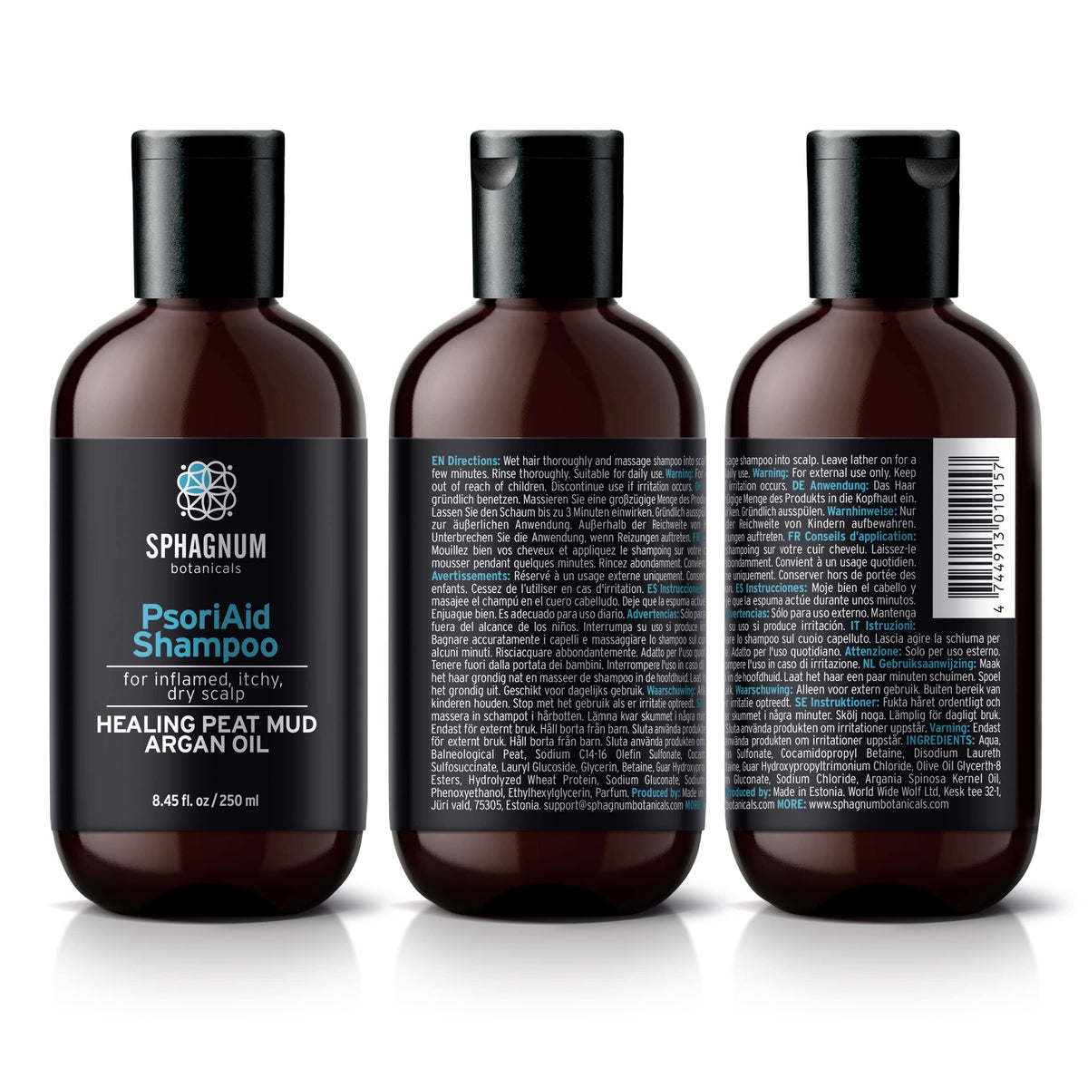 In-shower scene with the Sphagnum Botanicals bottle.