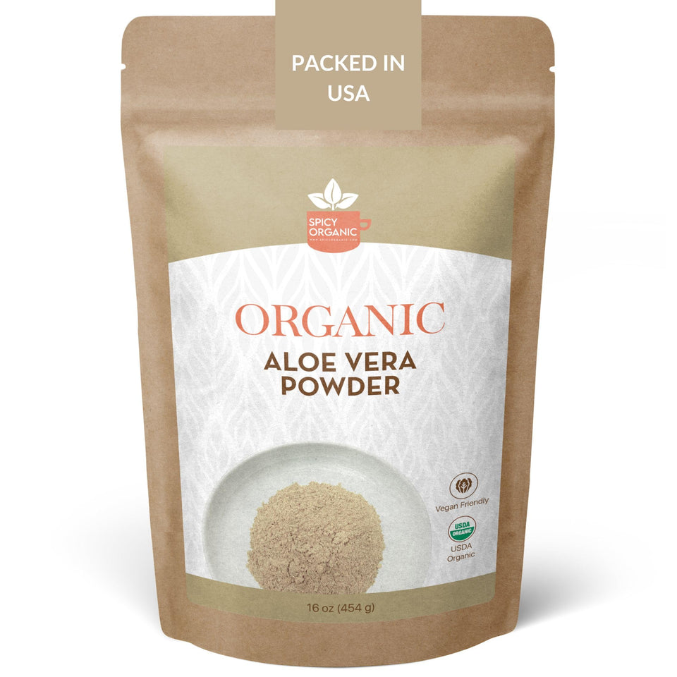 SPICY ORGANIC Aloe Vera Powder bowl mix forms a hydrating facial paste.