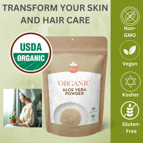 SPICY ORGANIC Aloe Vera Powder packaging shown on the box.