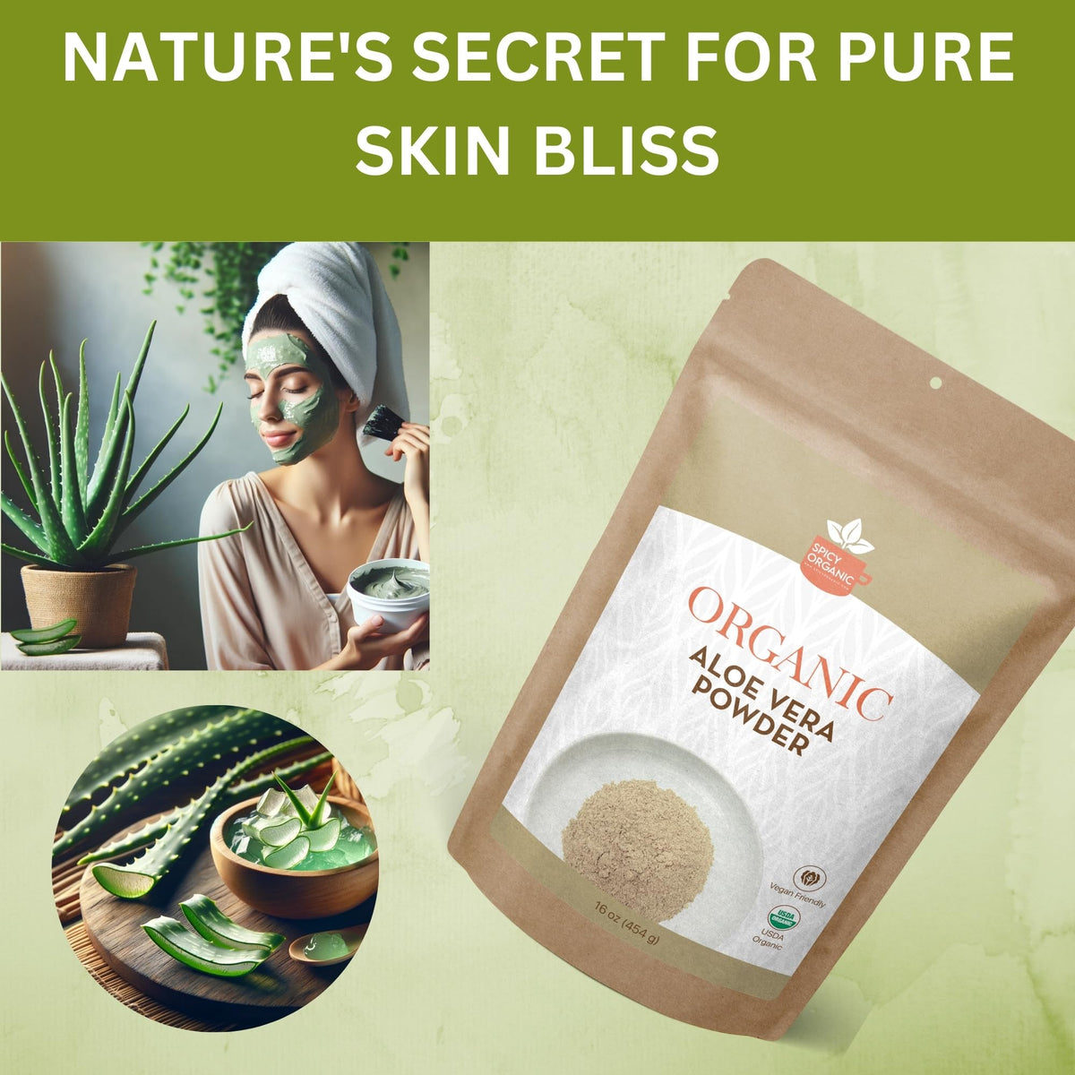 SPICY ORGANIC Aloe powder texture closeup highlights natural powder.