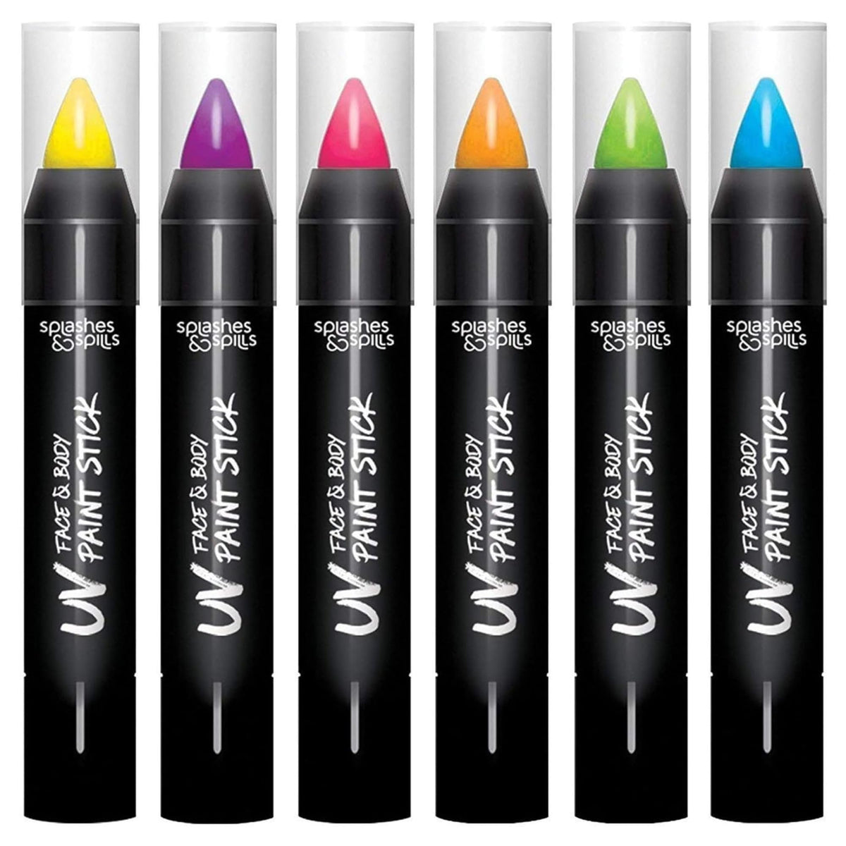 Splashes & Spills UV paint stick in blue glows under UV light for bold cosplay.