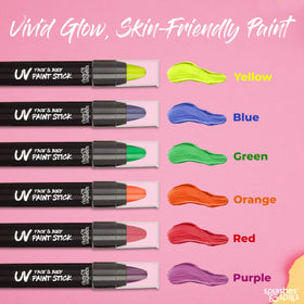 Splashes & Spills UV paint stick orange glows for vibrant stage makeup under UV.